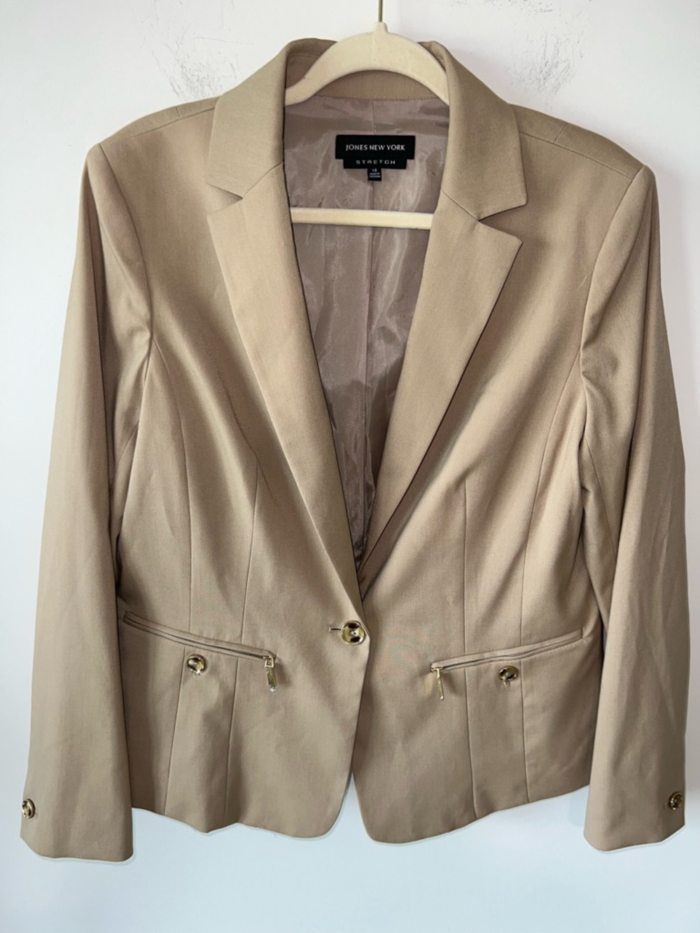 JONES NEW YORK Stretch Blazer in Khaki Size 14 Gold Hardware